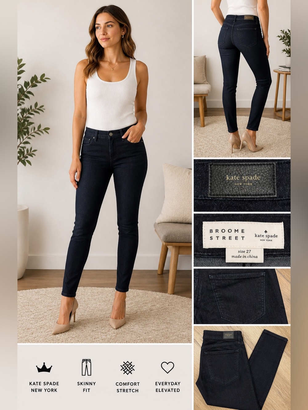Kate Spade Broome Street Skinny Jeans Size 27 Dark Wash Stretch Denim
